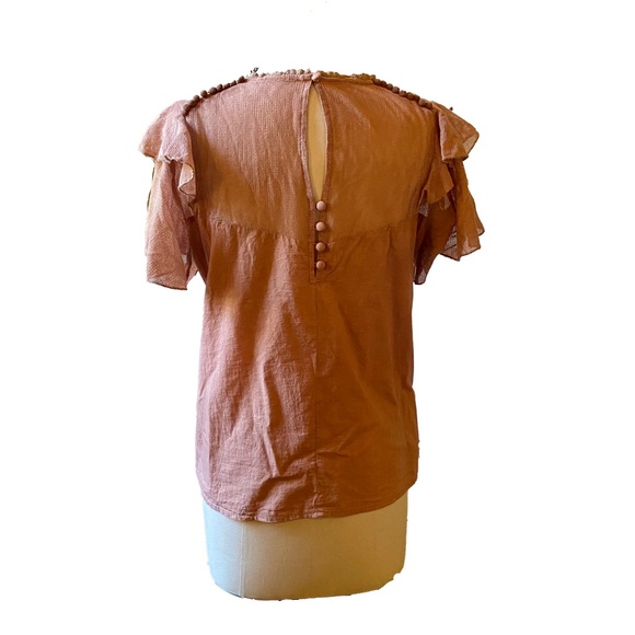 Maria Stanley Finch Embroidered Flutter Sleeve Blouse in Shiitake Brown - Picture 2 of 9